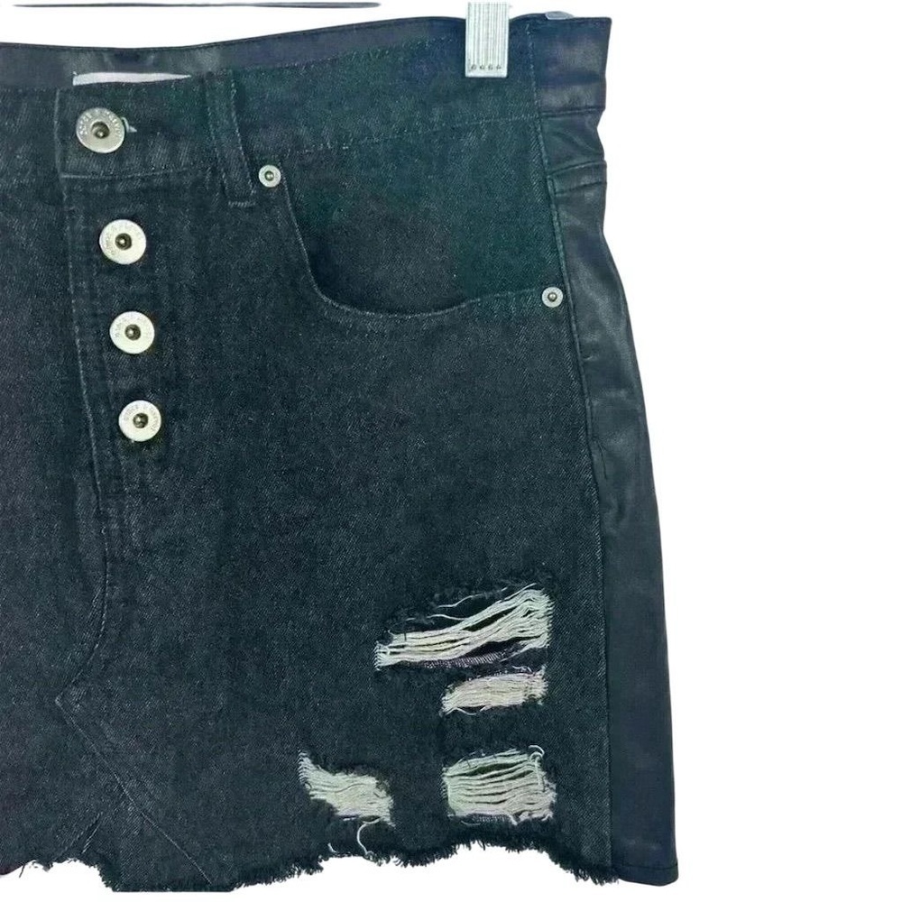 Dance & Marvel Women's‎ Distressed Black Denim faux leather Mini Skirt Size M - Picture 13 of 13